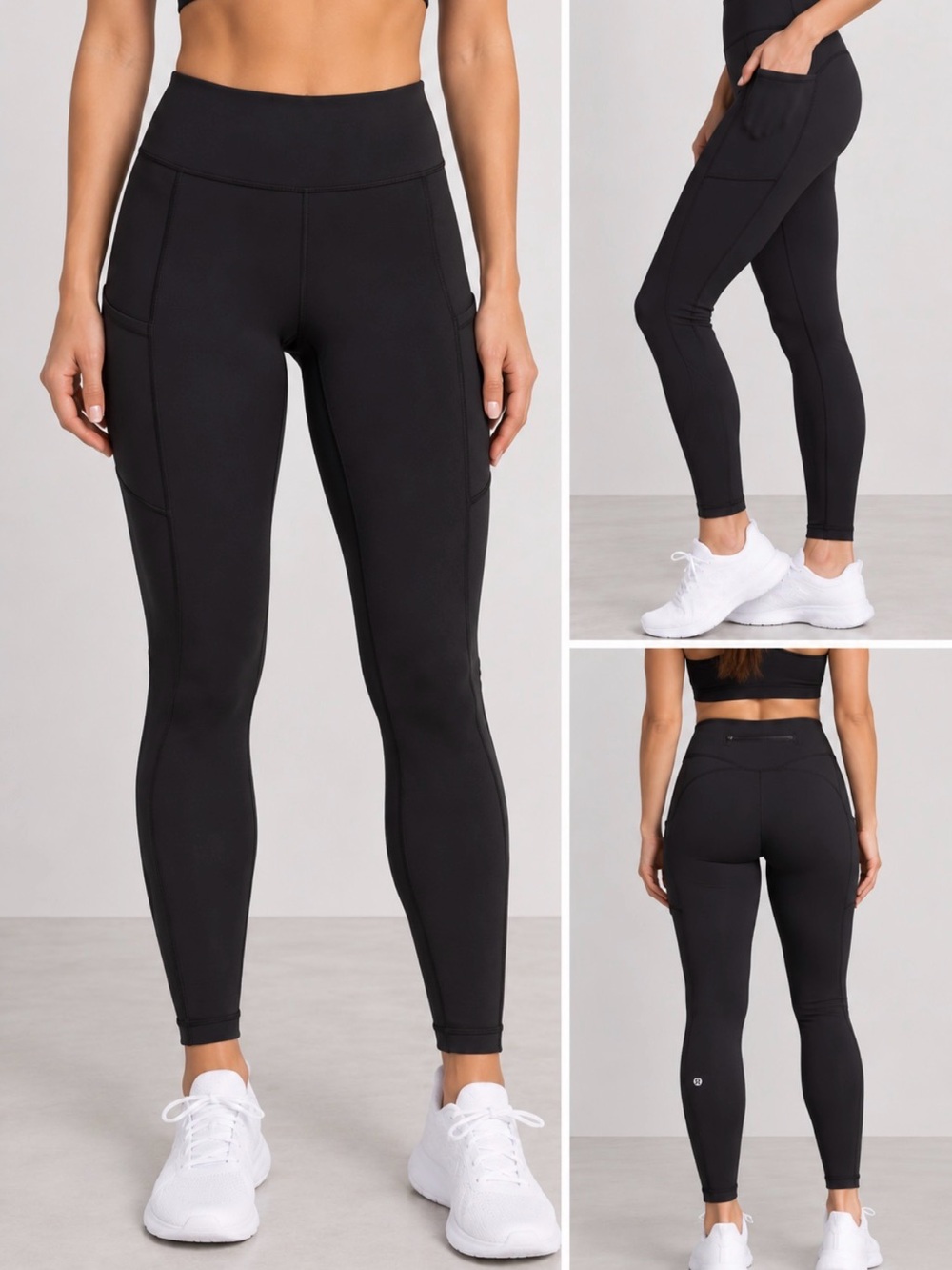 Lululemon athletica Black High-Rise Running Leggings with Side Pockets & Black 6